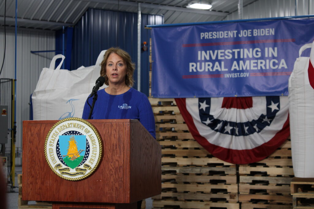 Farmers for Sustainable Food member Sandy Larson speaks at USDA Partnerships for Climate-Smart Commodities event